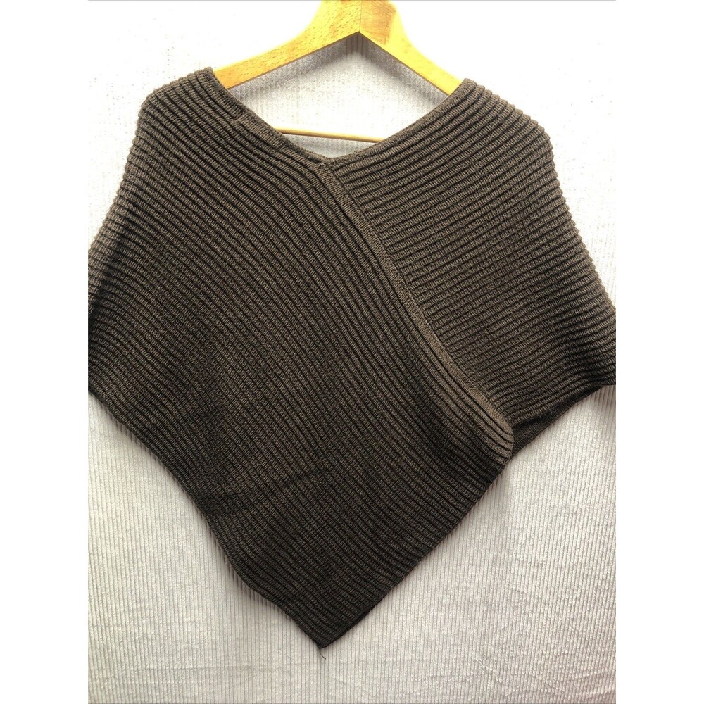 Lord & Taylor Poncho Sweater One Size Brown Ribbed Knit Quiet Luxury Old Money